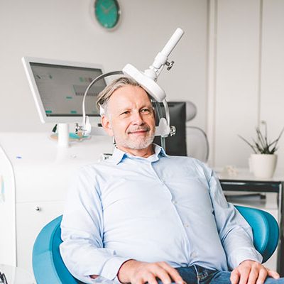 Patient bei einer rTMS-Behandlung