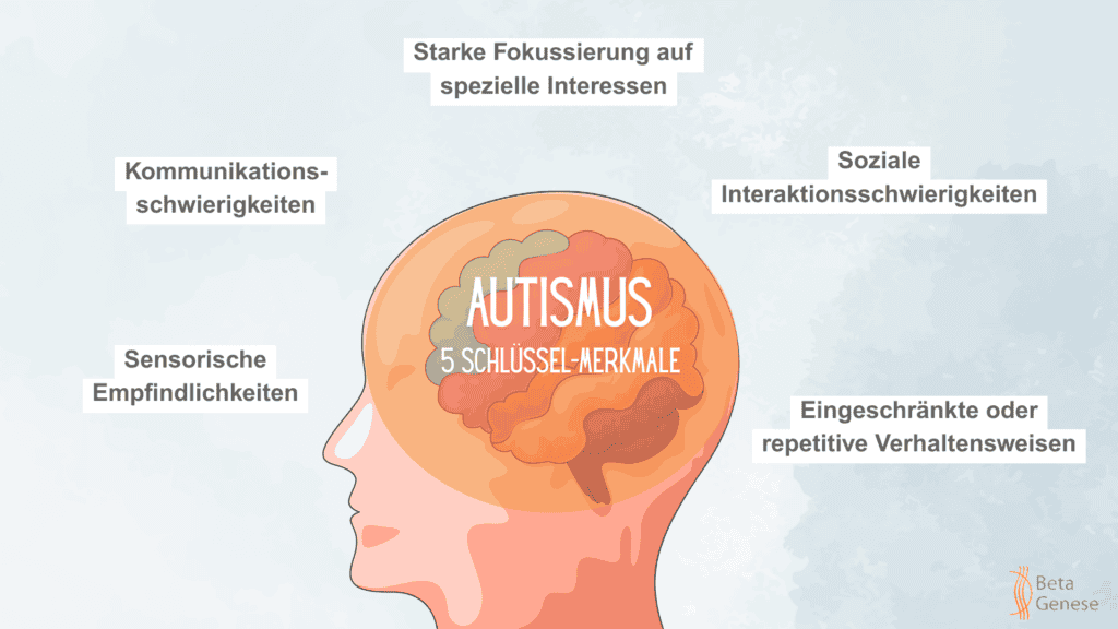 Autismus Merkmale Grafik zu den fünf Schlüsselmerkmalen von Autismus