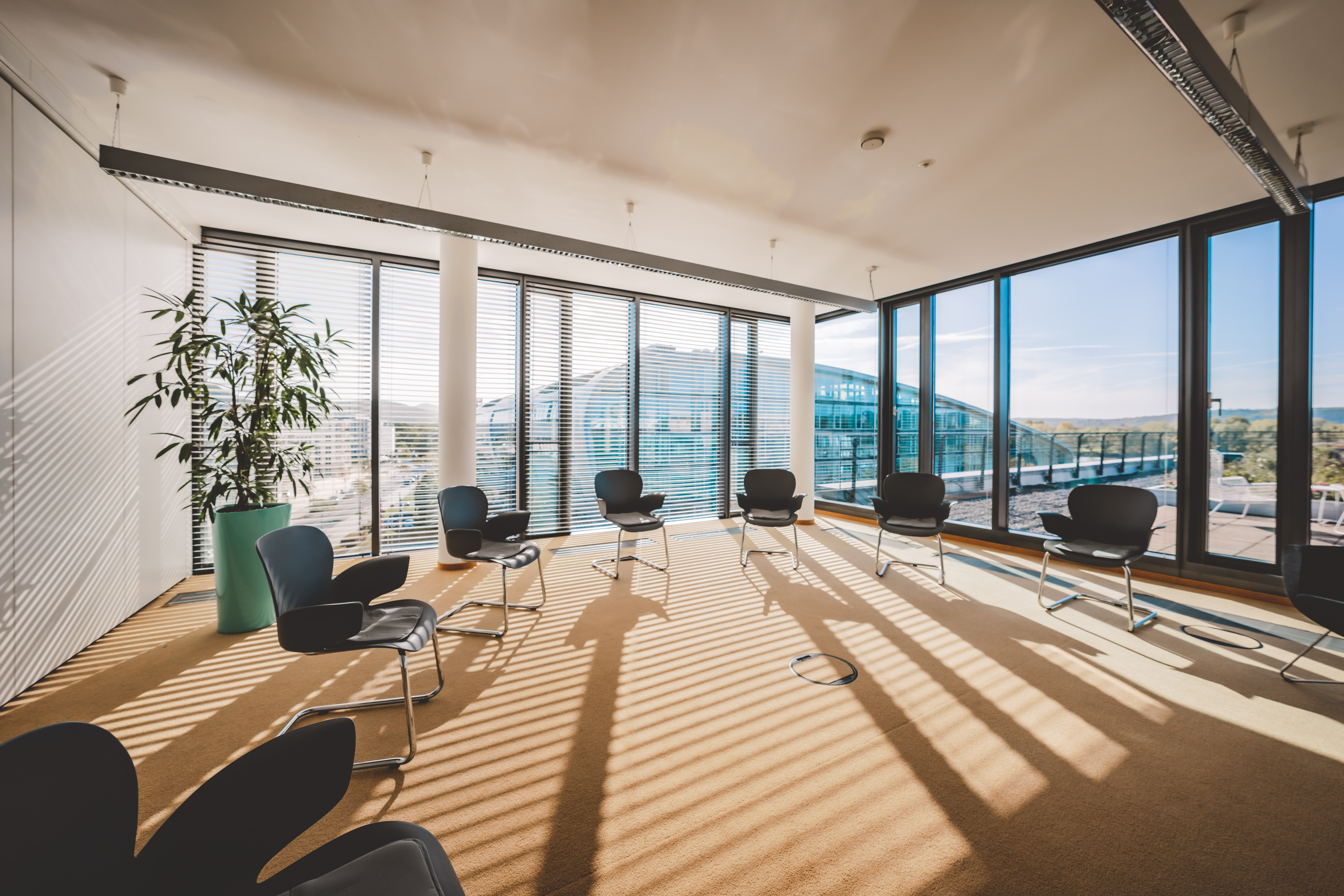 Sonnenlicht durchfluteter Gruppentherapie Raum